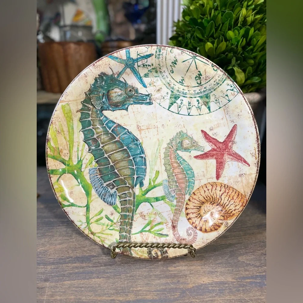 Pier 1 Seahorse melamine salad plate new coastal beach